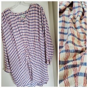 Anthropologie Saturday Sunday Plaid Tunic Style Button Down Shirt/Tunic Size S